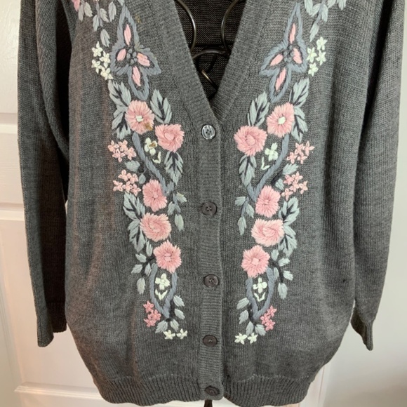 Alfred Dunner Embroidered Vintage 90s Floral Wool Cardigan Size L - Picture 3 of 9